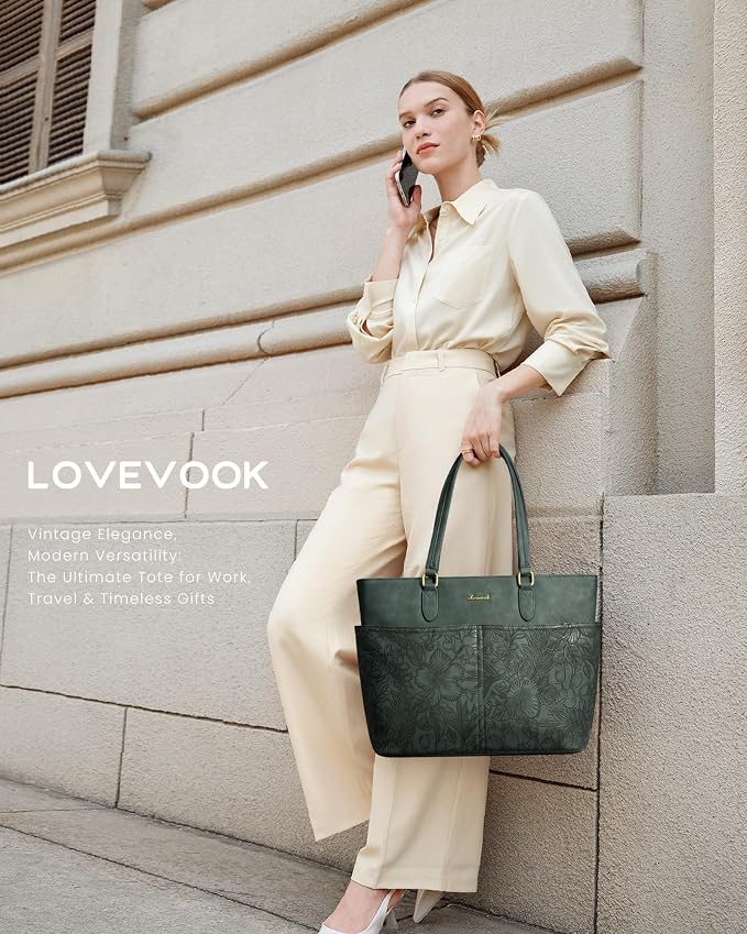 LOVEVOOK Work Tote Bags for Women, Embossed Retro Leather 15.6 Inch Laptop Bag - Image 2