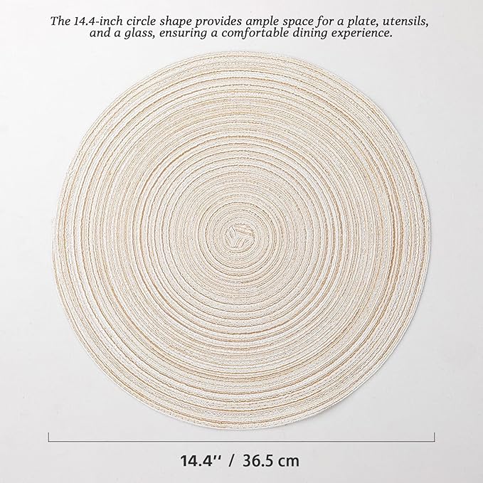 Round Placemats Set of 12 Woven Placemats Washable Braided Table Mats for Dining Table Heat Resistant Non-Slip Circle Place Mats(Cream)