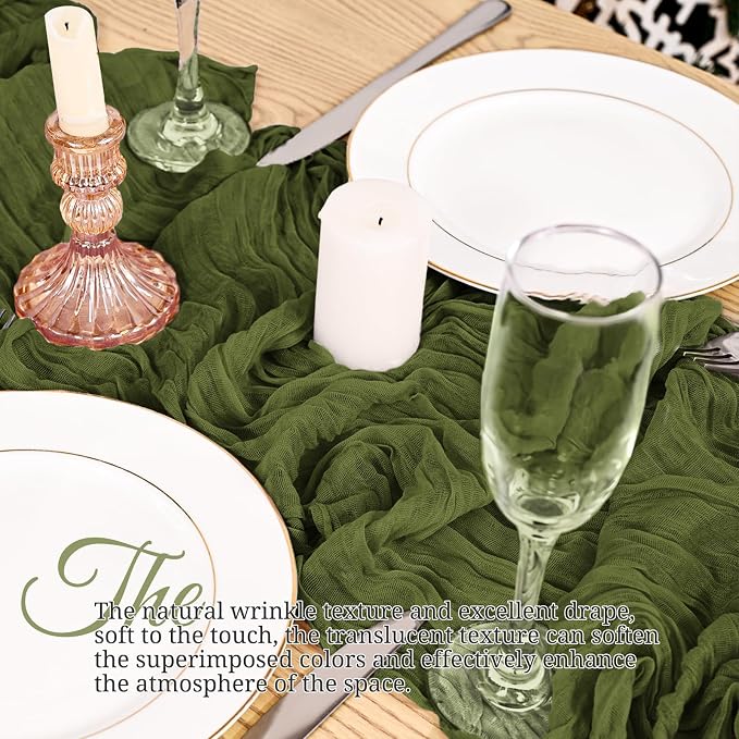 4 Pack Olive Green Table Runner 17 x 108inch Cheesecloth Table Runner Boho - Image 6