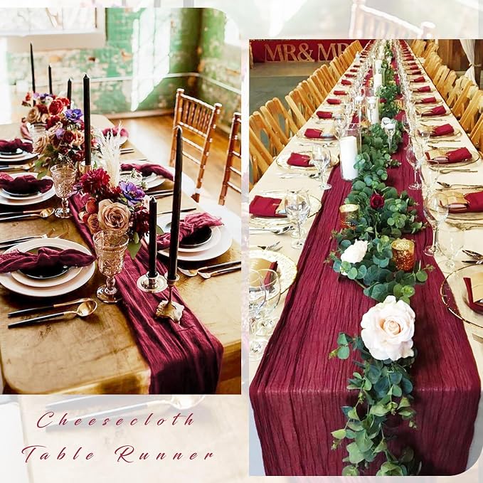 10FT Burgundy Cheesecloth Table Runner Gauze Fabric Boho Cheese Cloth Table - Image 5