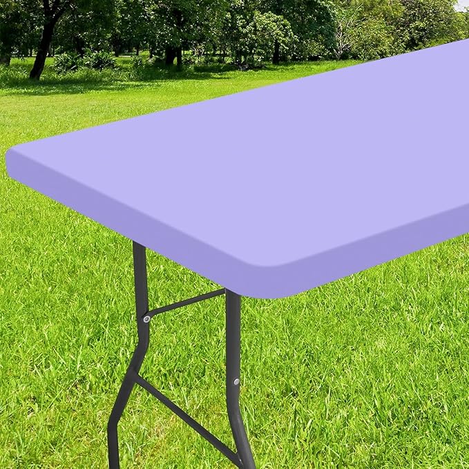 Smiry Rectangle Tablecloth, Elastic Fitted Flannel Backed Vinyl Tablecloths for 4ft Folding Tables, Waterproof Wipeable Table Covers for Indoor, Outdoor, Picnic and Camping (Lavender, 24"x48")