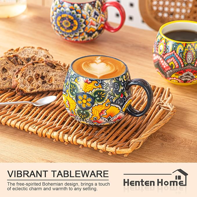 Henten Home Ceramic Coffee Mug Set of 6, 20 oz Colorful Coffee Cup - Image 5