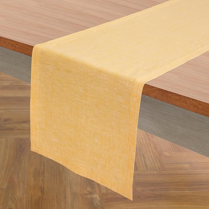 Solino Home 100% Pure Linen Table Runner Mustard Long, Athena 14 x 144 in | by SolinoHome