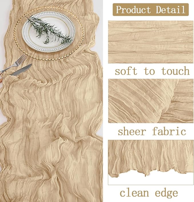8 Pack Beige Cheesecloth Table Runner 20 x 120 inch Gauze Table Runners 10 FT - Image 3
