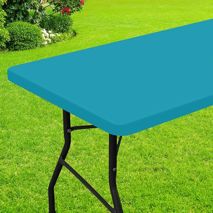 Smiry Rectangle Picnic Table Cloth, Waterproof Elastic Fitted Tablecloths for 8 Foot Tables, Washable Polyester Table Cover for Camping, Indoor and Outdoor (Teal, 30"x96")