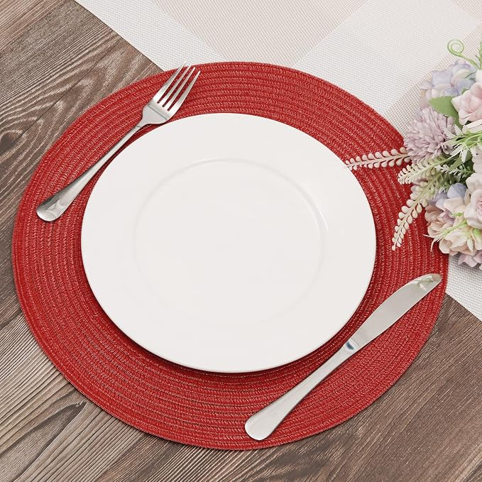 SHACOS Round Braided Placemats Set of 8 Washable 15 inch Round Table Mats Non - Image 5