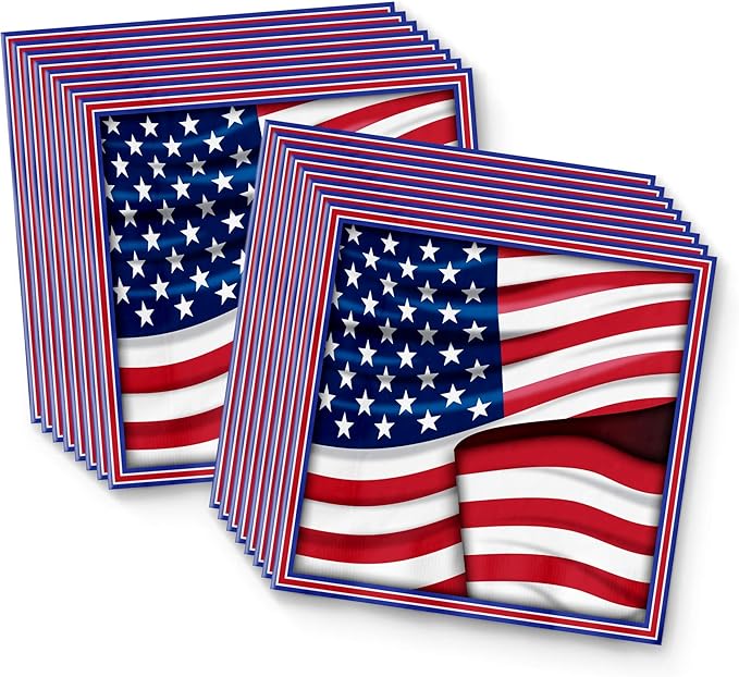 Fourth of July Paper Plates - 4th of July Disposable Plate Sets - American Flag Patriotic Party Supplies Set Plates Napkins Cups Tableware Kit for 16