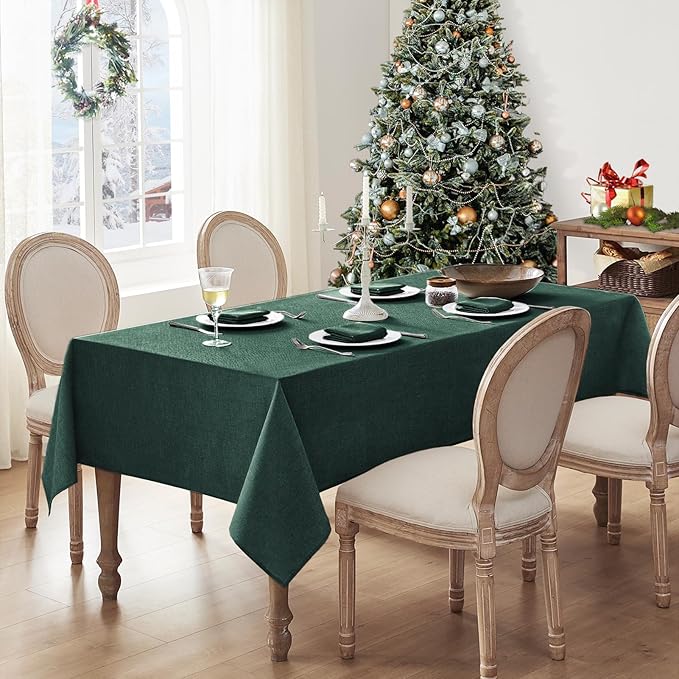 Softalker Large Rectangular Table Cloth Green 120x60 inch Linen Textured Tablecloth Waterproof, Stain and Wrinkle Resistant, Extra Lang Table Cloth for 6/8 Foot Rectangle Tables Decor Christmas