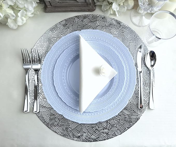" OCCASIONS " 50 Plates Pack (25 Guests)-Extra Heavyweight Vintage Wedding Disposable/Reusable Plastic Plates -25x11'' Dinner + 25x8.25'' Salad/dessert (Chateau Collection Blue)