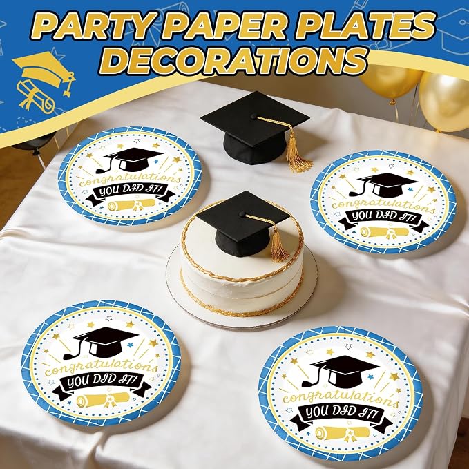 2026 Graduation Plates 7 Inch 40Pcs Blue Paper Plates Disposable, Class of 2026 - Image 3