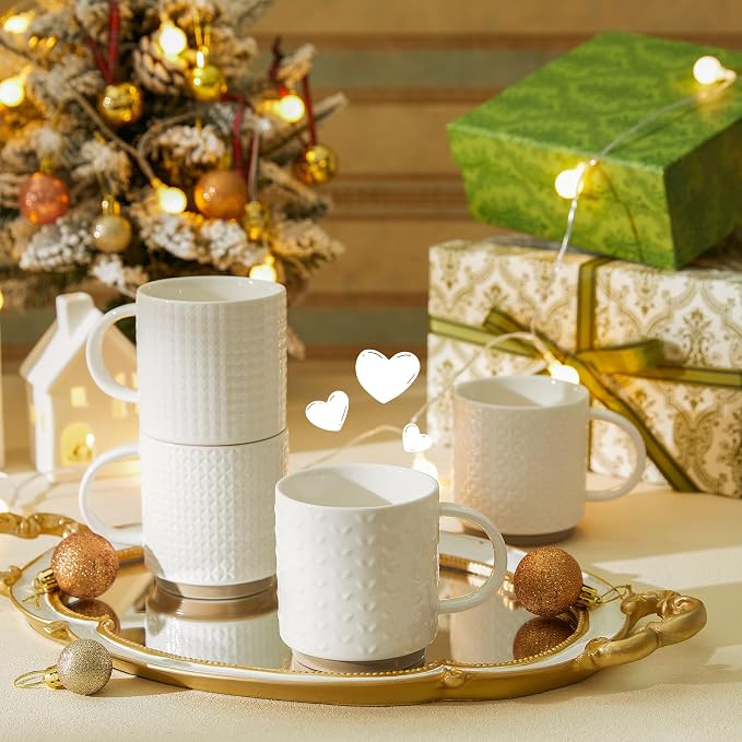 Sweese Stackable Coffee Mugs Set of 4, 10 oz Porcelain Coffee Cups - Image 3