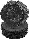 LOYALHEARTDY 24 Pack 13 Inch Black Charger Plates, Plastic Reef Textured Rim Round Decorative Underplates for Wedding, Party, Dinner Table