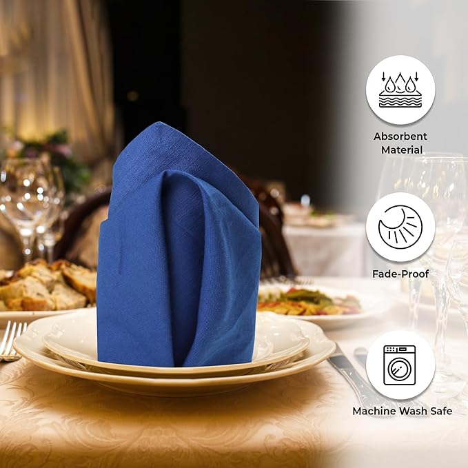 Urban Villa Cloth Napkins Set of 12 20x20 Inches 100% Cotton Napkins Cloth Washable Soft Durable Reusable Absorbent Table Dinner Napkins Cloth for Hotel Lunch Restaurant Weddings Parties-Royal Blue