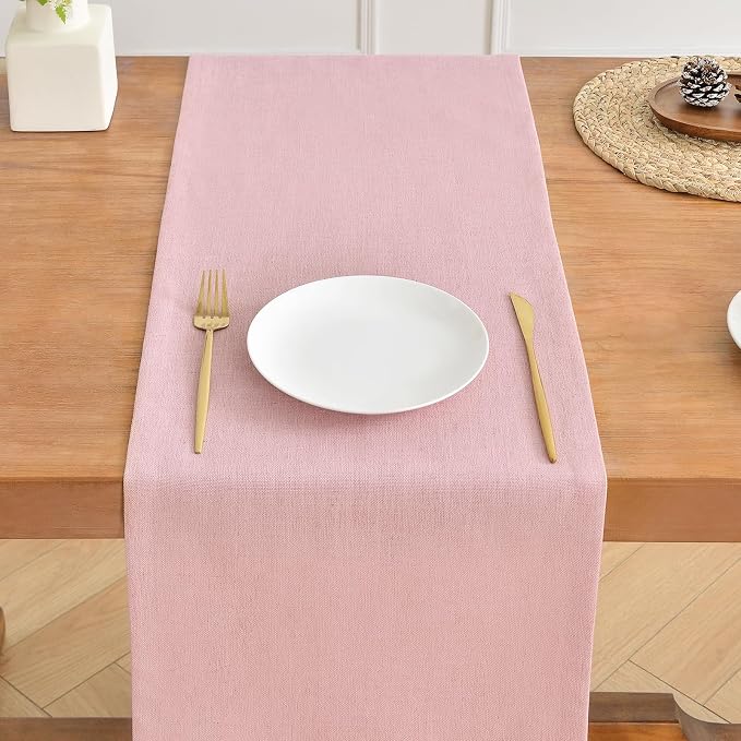 Wracra Linen Table Runner, Burlap Pink Table Runners 48 Inches Long | Rich - Image 4