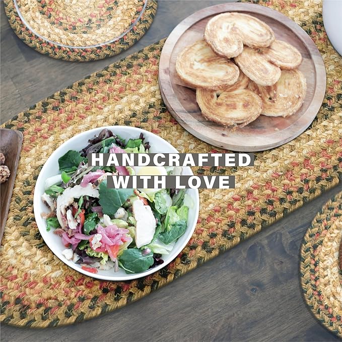 Homespice Russet Jute Braided Short Table Runner, Warm Country Decor, Set of 2, Multicolor Rectangle 8x28 - Rich Colors, Easy to Clean, Durable and Protects Furniture