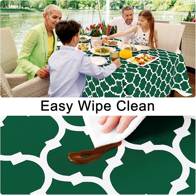 Smiry Rectangle Tablecloth, Waterproof Vinyl Tablecloths with Flannel Backing for Rectangle Tables, Wipeable Spillproof Plastic Tablecloth for Dining, Indoor and Outdoor (60"x84", Emerald Green)