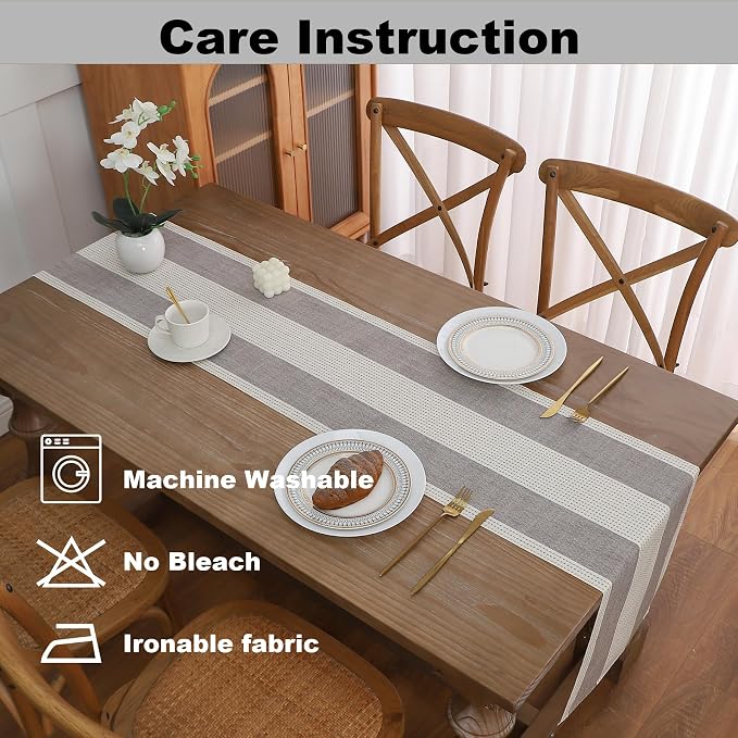 Gernaice Boho Table Runner, Rustic Striped Cotton Linen Farmhouse Table Runners - Image 5