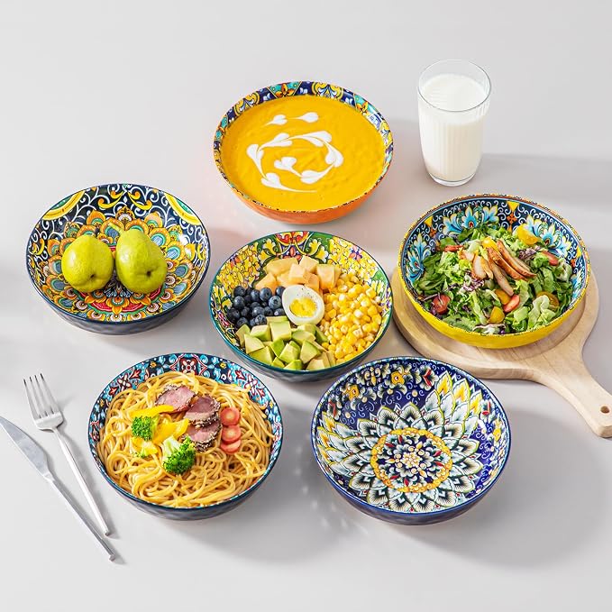 vancasso 32 Oz Pasta Bowls Set of 6, Ceramic Bohemian Soup Salad Bowls | - Image 6