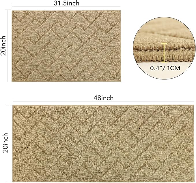 hicorfe Kitchen Rugs and Mats Sets,2 Pieces Super Absorbent Polypropylene Non-Slip Rug,Soft Comfort Floor Mat,Machine Wash for Kitchen,Hallway,Office,Sink,Laundry(20" x 32"+20" x 48",Brown)