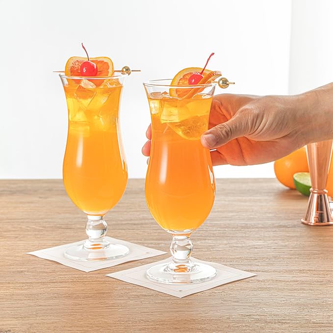 Vetri 15.5 Ounce Party Glasses, 6 Dishwashable Pina Colada Glasses - No Lead, Durable, Clear Glass Tulip Drinking Cups For Tropical Cocktails, For Alcoholic And No-Alcoholic Drinks - Restaurantware