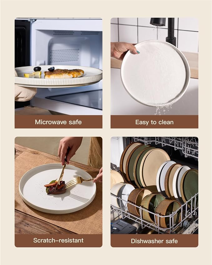 Ceramic Dinnerware Set for 4, 8-Piece Flat Dinner Plates and Salad Plates | - Image 7