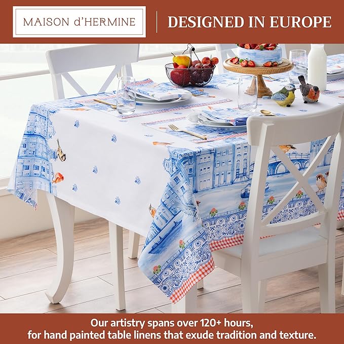 Maison d' Hermine Table Cloth Rectangle Table 100% Cotton 60 x 108 Inches Tablecloth Reusable Decorative for Dining Room Farmhouse Home Valentines Day Decorations Spring Summer - Amsterdam Canals