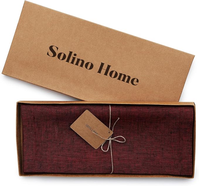 Solino Home 100% Pure Linen Table Runner Red, Athena 14 x 156 Inch Long | Table - Image 5