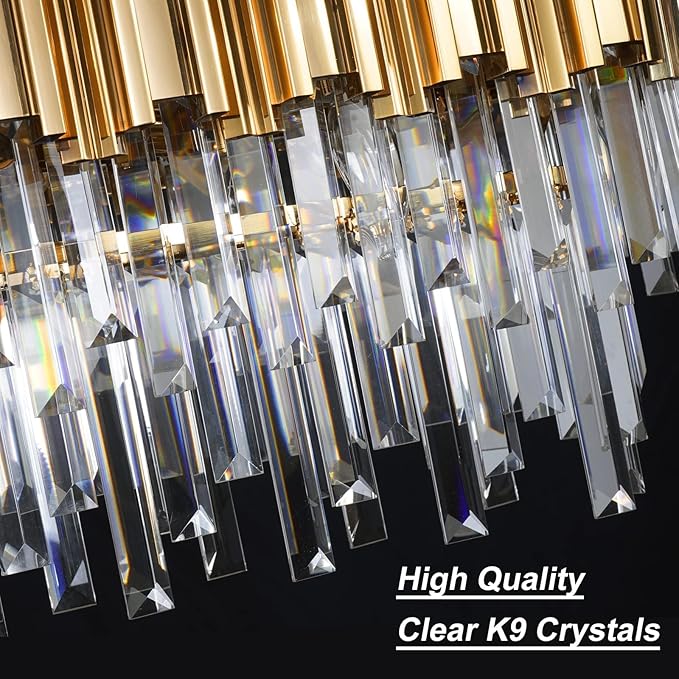 L35.4 Linear Crystal Chandelier Modern Luxury Gold Rectangle Chandeliers for Dining Room Contemporary Oval Raindrop Pendant Ceiling Light Fixture for Kitchen Island Entryway 10 Lights