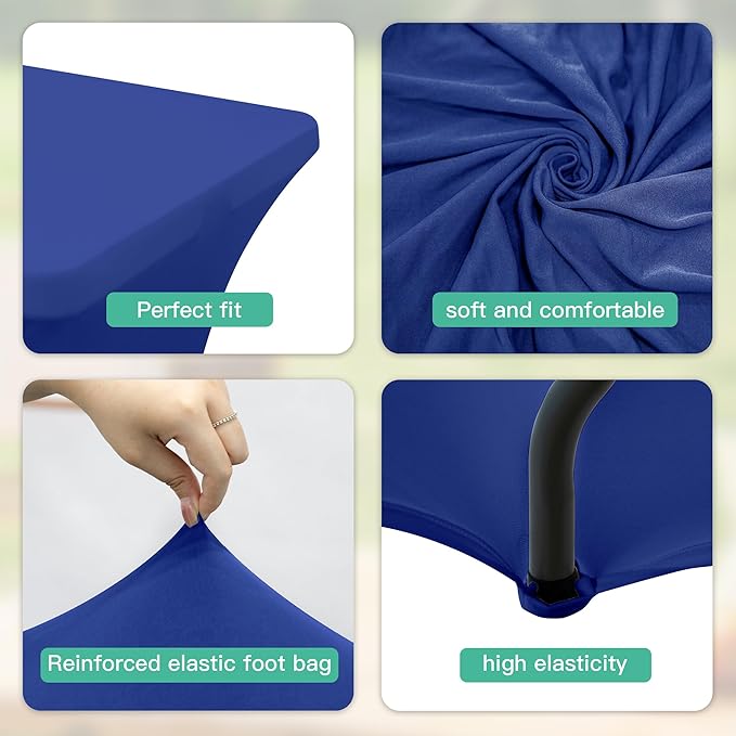 6Pack 8FT Table Cloth for Rectangular Fitted Events Stretch Gemstone Blue Table Covers Washable Spandex Tablecloth Protector for Party, Wedding, Cocktail, Banquet, Festival