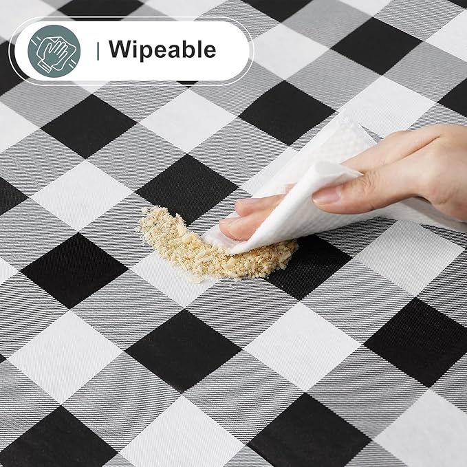 misaya Rectangle Waterproof Vinyl Table Cloth, Buffalo Flannel Backed Tablecloth, Wipeable Plastic Table Cover for Dinner, Kitchen, Outdoor (60" x 144", Black and White)