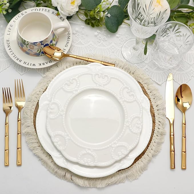 DEACORY Silverware Set Gold Bamboo Pattern Handle Flatware Set, 60-Piece Stainless Steel Cutlery Set Service for 12