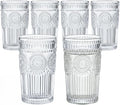 Kingrol Embossed Vintage Drinking Glasses Set of 6, 12 oz Textured Glass by Kingrol