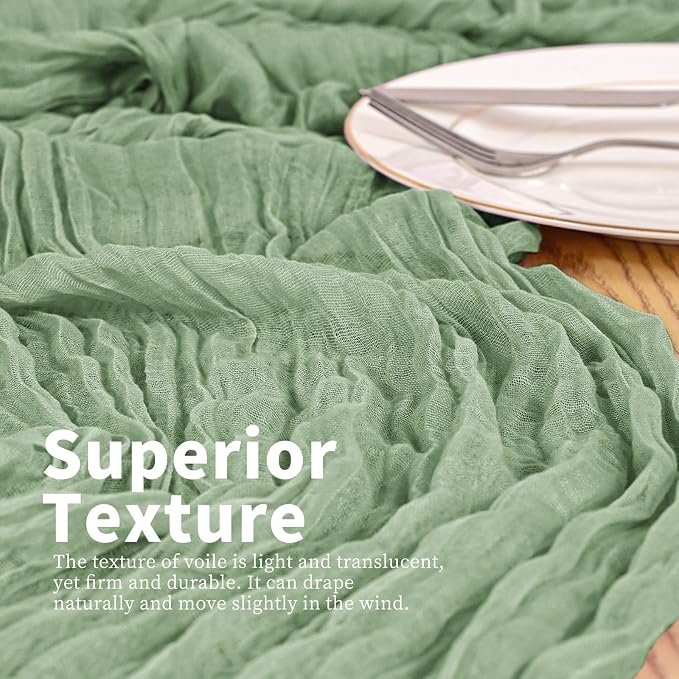 4 Pack Sage Green Table Runner 17 x 108inch Cheesecloth Table Runner Boho Gauze - Image 2