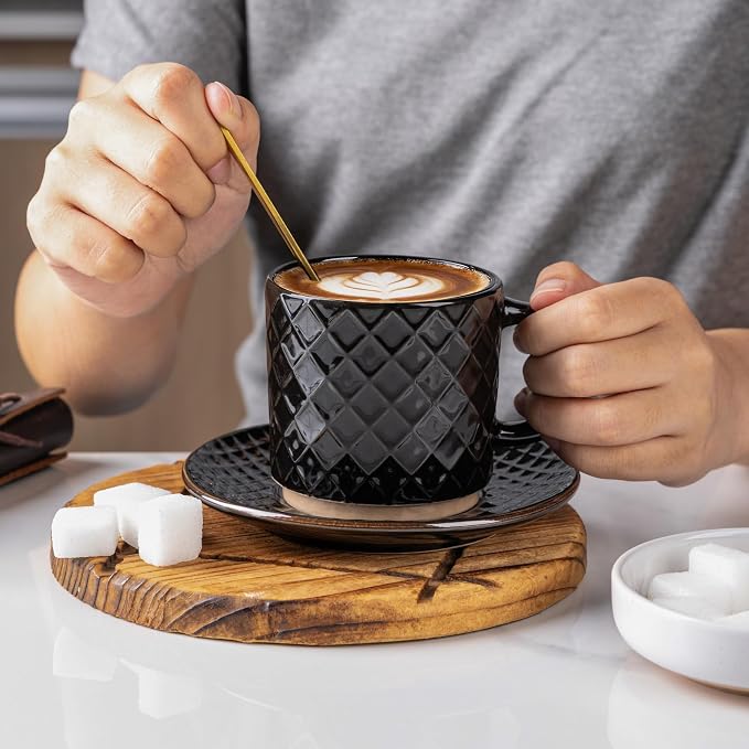 GBhome 6 OZ Stackable Coffee Mugs Set of 4, Ceramic Espresso Coffee Cups | - Image 6
