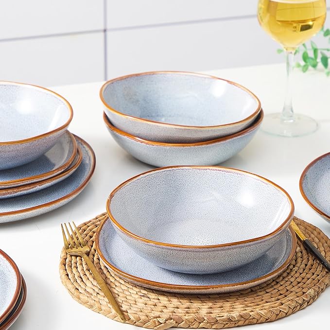 Bestone 12 Pieces Round Kitchen Dinnerware Sets，Plates and Bowls Sets,Dishes, Plates, Bowls, Dish Set, Chip Resistant Ceramic Dinnerware Set, Dishwasher/Microwave Safe,Service for 4,Reactive Blue