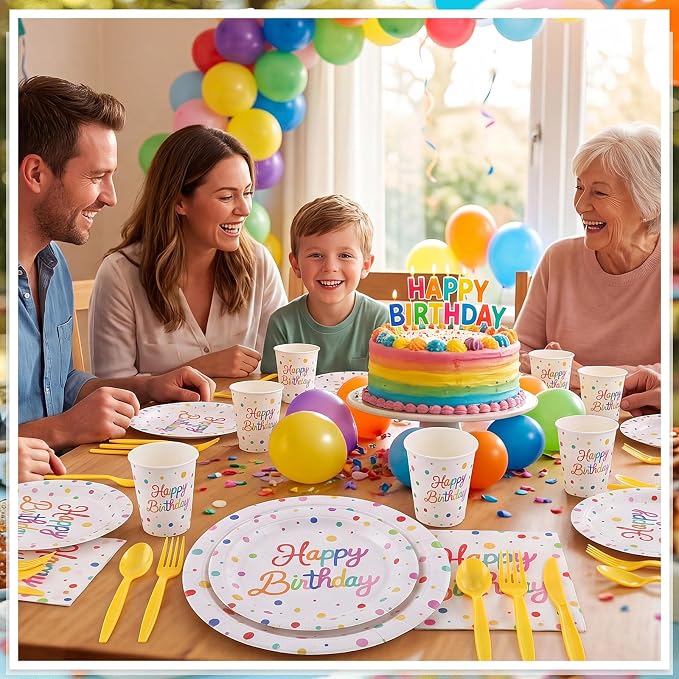 NatNarr 175-Piece Happy Birthday Party Tableware Set, Serves 25 | Plates - Image 6