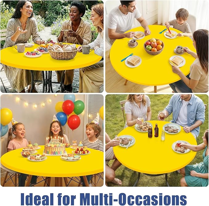 Round Spandex Tablecloth, Elastic Fitted Waterproof Tablecloths for 36"-44" Tables, Stretch Washable Picnic Table Cover for Camping, Dining, Indoor and Outdoor, Yellow