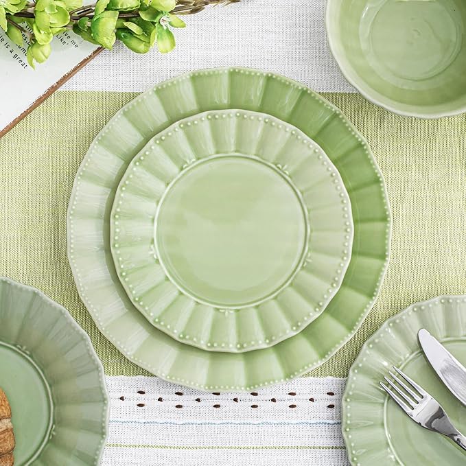 HOMBENE Ceramic Soup Serving Bowls for Kitchen, 6.4 Inch, Set of 4, Cereal Bowl Porcelain, Oven & Microwave Safe, Green
