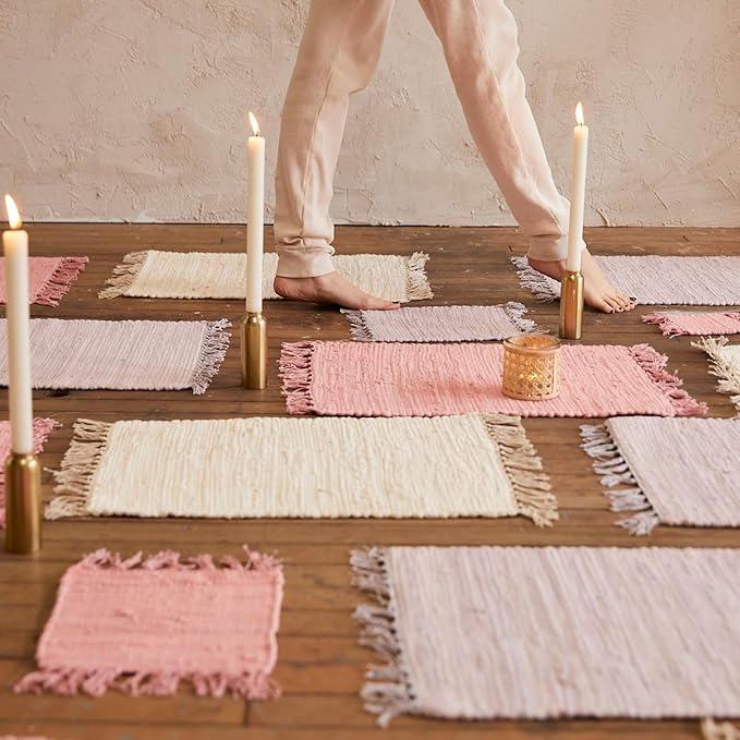 PILLOWPIA Handcrafted Chindi Rag Rug Hot Pad – 100% Cotton, Handwoven, Colorful & Eco-Friendly | Boho Kitchen Accessory for Table, Counter, or Serving Use - Peony