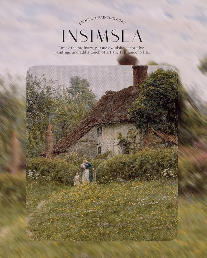 InSimSea Retro Gold Framed Wall Art, Home Room Countryside Old Cottages Vintage Wall Decor, Canvas Print Artwork, Farmhouse Country Decor, Antique Picture Frame Landscape Paintings, 13x16 Inch