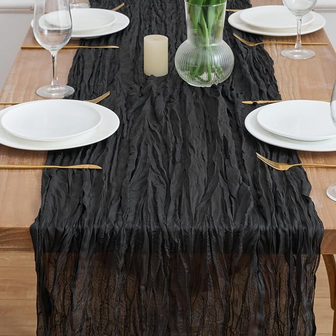 Asee'm 12pcs Black Cheesecloth Table Runner Summer 10FT Boho Gauze Rustic | - Image 2