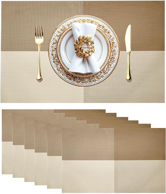 Placemats Set of 6 Vinyl Washable Placemats, 18"x12" Wipeable Heat-Resistant Non-Slip Easy Clean Table Mats Ideal for Dining Table Table Runner and Outdoor (6, Coffee Square)
