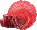 U-QE 60PCS Clear and Red Plastic Plates - Reef Plastic Plates Disposable&Reusable - Clear Red Plates Including 30 Plastic Dinner Plates 10" & 30 Plastic Dessert Plates 7" Perfect for Valentine's Day