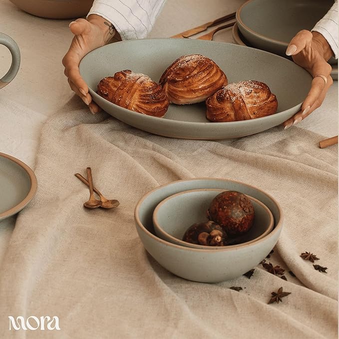 MORA Small Bowls Set of 4, 16oz Ceramic Pottery Dessert Bowls - Microwave, Oven and Dishwasher Safe - Thyme