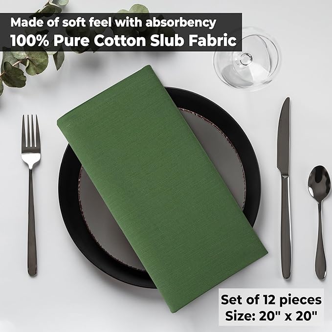 Urban Villa Cloth Napkins Set of 12 20x20 Inches 100% Cotton Napkins Cloth Washable Durable Reusable Absorbent Table Dinner Napkins Cloth for Christmas Parties Hotel Lunch Restaurant Weddings - Green