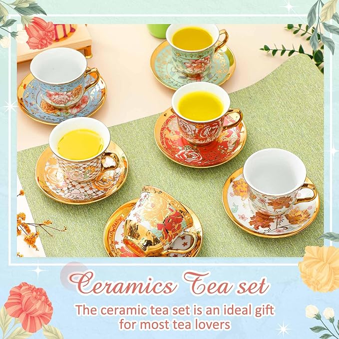 Teenyyou Set of 36 Tea Cups and Saucers Tea Party Decorations Floral Porcelain - Image 5