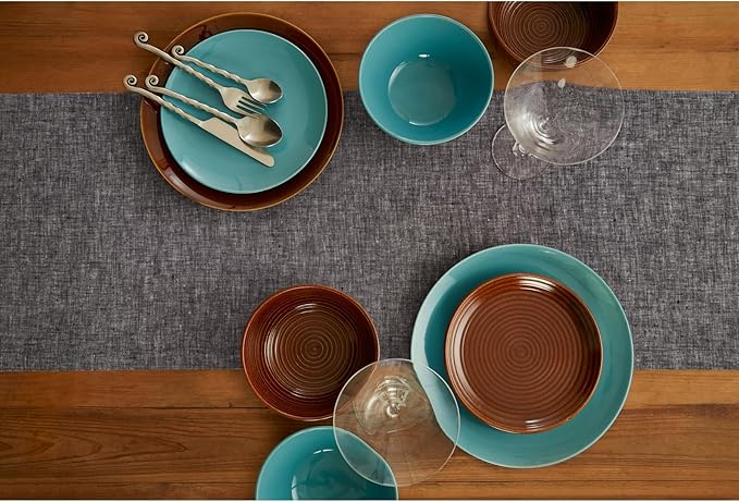 Solino Home Linen Table Runner 132 Inches Long - Athena, 100% Pure Linen Chambray Black 14 x 132 Inch Table Runner for Dining