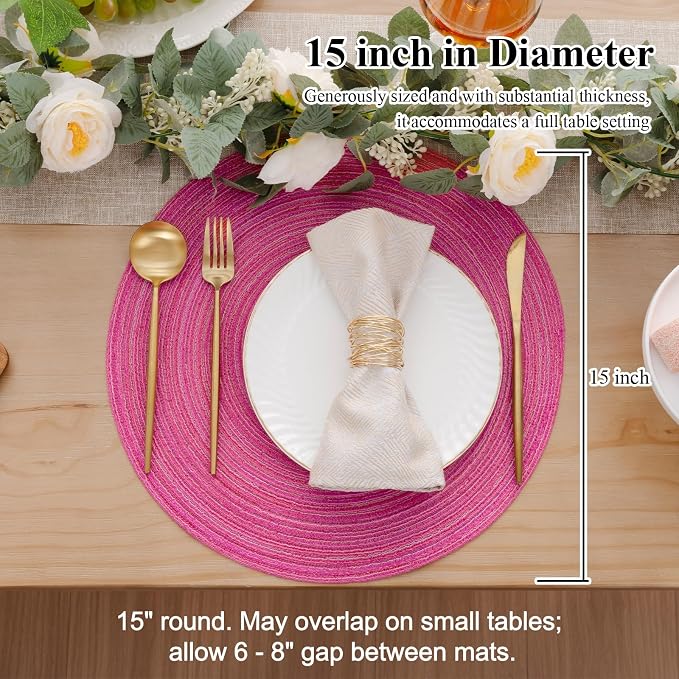 SHACOS Round Placemats Set of 4 Round Table Placemats Braided Cotton Place Mats - Image 6