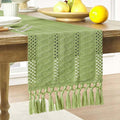 Macrame Style Boho Table Runner, 12x48 Inch Green | Woven Boho Table Runner by ZEEMARTONLINE