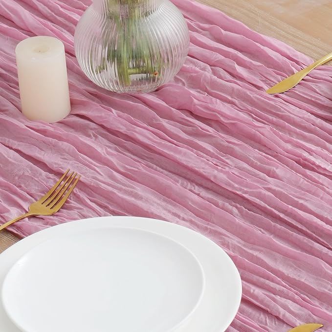 Asee'm 6pcs Pink Cheesecloth Table Runner Summer 10FT Gauze Sheer Rustic | Boho - Image 3